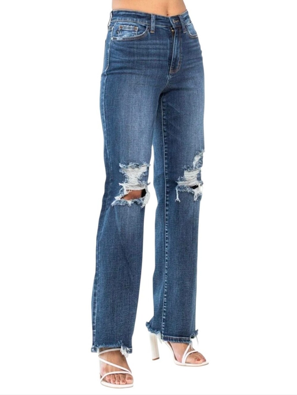 Judy Blue High Waist 90's Knee Destroy Straight Leg Jeans Dark Wash Stretch 9 29 - Picture 5 of 10
